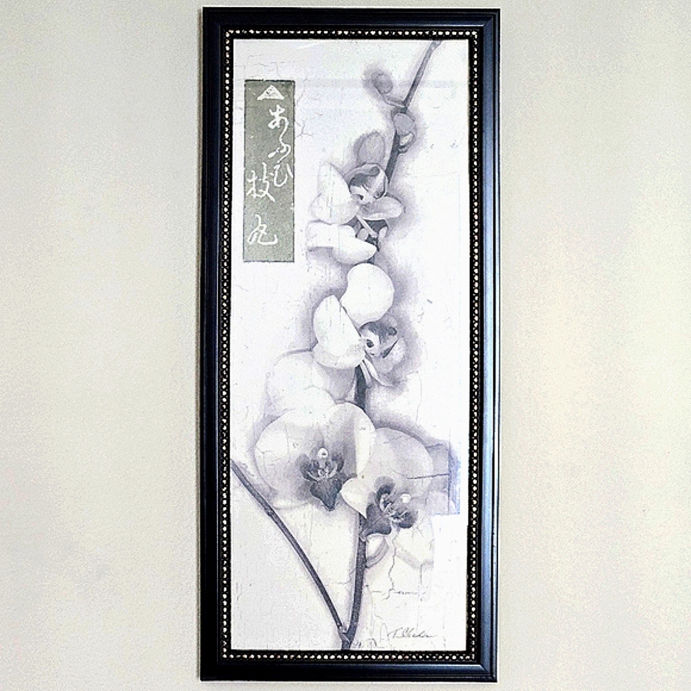 Aphrodites Orchid by Tina Chaden, Framed Black White Floral Art Print Wall Panel